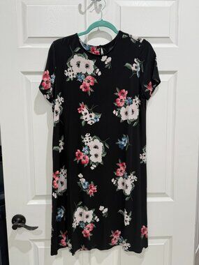 J.Jill Wearever Collection Black Floral Shift Dress Size M